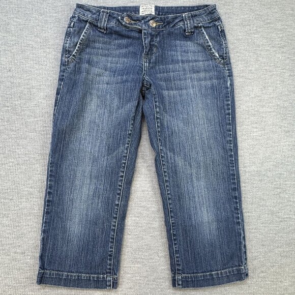 Aeropostale Womens Blue Denim Capri Jeans Size 3/4 Medium Wash Stretch Pockets - Picture 1 of 13